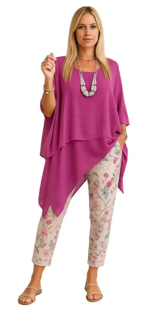 Diana | Tweedelige Set: Mouwloos Top en Bedrukte Broek - Willemijnswinkel